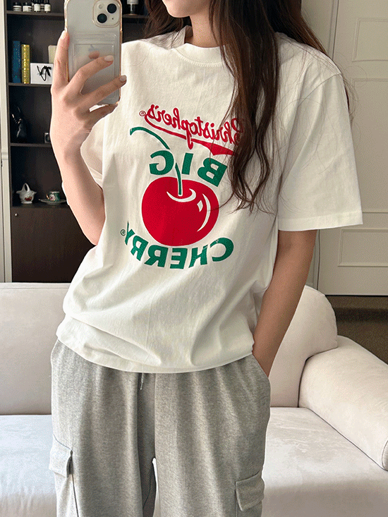 [봄티셔츠] 니스 체리 반팔 티셔츠 - 2 Color (루즈핏/오버핏)